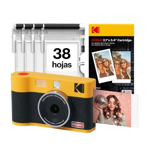KODAK Mini Shot 2 ERA Cámara Instantánea 5×7,6cm, 38 Hojas, Amarilla