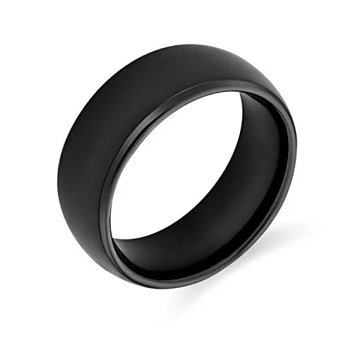 Bling Jewelry Anillo de Boda de Titanio Negro Simple y Liso en Forma de Cúpula para Parejas, para Hombres y Mujeres, Ajuste Cómodo, 8MM