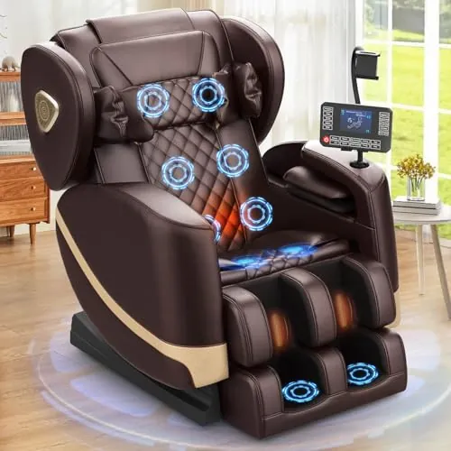 Silla de masaje, sillones de masaje reclinables de cuerpo completo con calefacción para la cintura y las piernas, bolsas de aire cómodas, rodillos para pies, 10 rodillos de masaje, altavoz Bluetooth