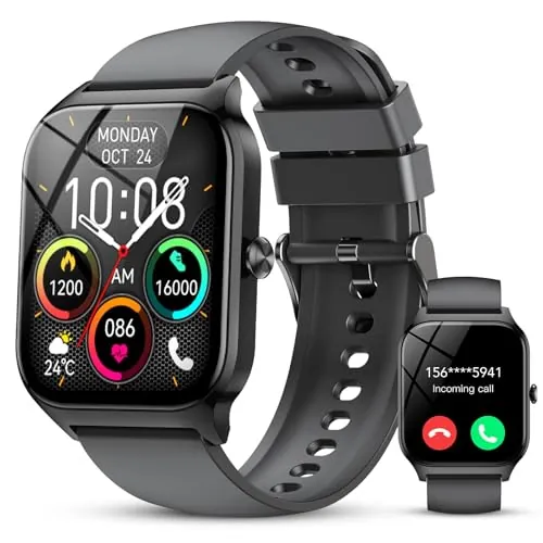 CASCHO Reloj Inteligente Hombre Mujer,1.85" HD Smartwatch con Llamadas y Voz de Al, Whatsapp Notificaciones,Smart Watch con Podómetro/Pulsómetro/SpO2/Monitor de Sueño,115+ Modos Deportes,IP68 Negro