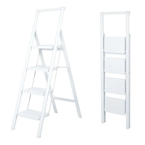UZIRO Escalera Plegable 4 Peldaños, Liviana y Compacta, Diseño Decorativo, Peldaños Anchos Antideslizantes, Ideal para Uso en Hogar, Cocina y Oficina, Fácil de Guardar