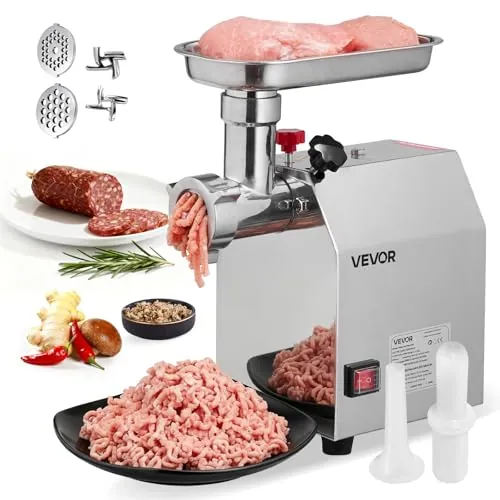 VEVOR Picadora de Carne Eléctrica de Encimera con Cuchilla, Capacidad de 2,3 kg/min, Placa de Molienda, para Hacer Salchichas, de Acero Inoxidable, para Cocina y Restaurante, 292 x 180 x 355 mm