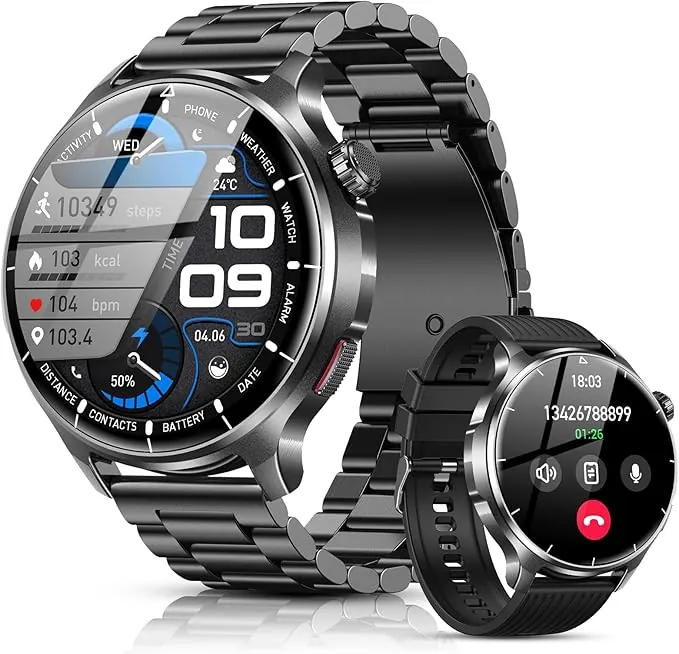 SLOKSFil Reloj Inteligente Hombre con Bluetooth Llamada, 1000mAh Smartwatch Hombre con 1,52" HD/110+ Modos Deportes/24/7 Pulsómetro/Sueño/IP68 Impermeable/Podómetro Android iOS (Acero Negro)