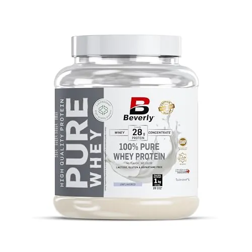 Beverly PURE WHEY | Concentrado Puro de Proteína de Suero Premim | Sin Aromas ni Colorantes | 1 Kg | 28 g de proteína por ración | 28 servicios | Con Digezyme y Tolerase