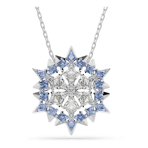 Swarovski Colgante y Broche Magic, con Forma de Copo de Nieve, con Opción de Llevarlo como Collar o como Broche, Diseño Zirconias en Azul Grisáceo, Baño en Tono Rodio, Azul