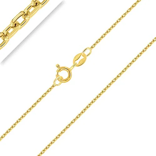 Planetys - Cadena de Plata de Ley 925 Chapado en Oro 18K Malla Forzada Diamantada 1 mm de Ancho 45 cm de Longitud
