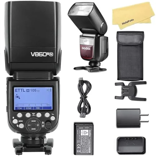GODOX V860III-N Flash para Nikon Flash Speedlight Speedlite Light, 2.4G HSS 1/8000s, 480 Flashes de Potencia Completa, Batería de Iones de Litio de 7.2V/2600mAh, Tiempo de Reciclaje de 0.01-1.5s