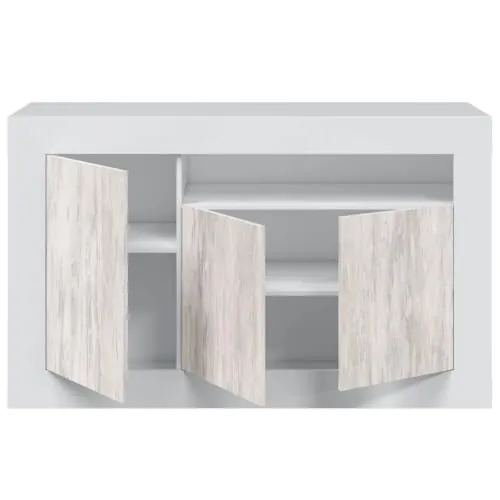 Habitdesign Aparador 3 Puertas, Buffet para Salon, Armario Auxiliar, Modelo Baltik, Acabado en Color Blanco Artik y Blanco Velho, Medidas: 144 cm (Ancho) x 87 cm (Alto) x 42 cm (Fondo)