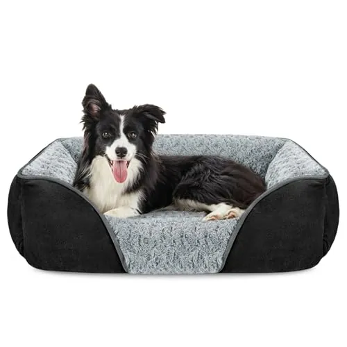 JOEJOY Cama Perro Mediana, Cama para Perros Lavable, 76x61x23cm | Cama Perro Anti-Ansiedad y de Apoyo, Antideslizante y Lavable, Felpa, Terciopelo Rosa y Ante Transpirable