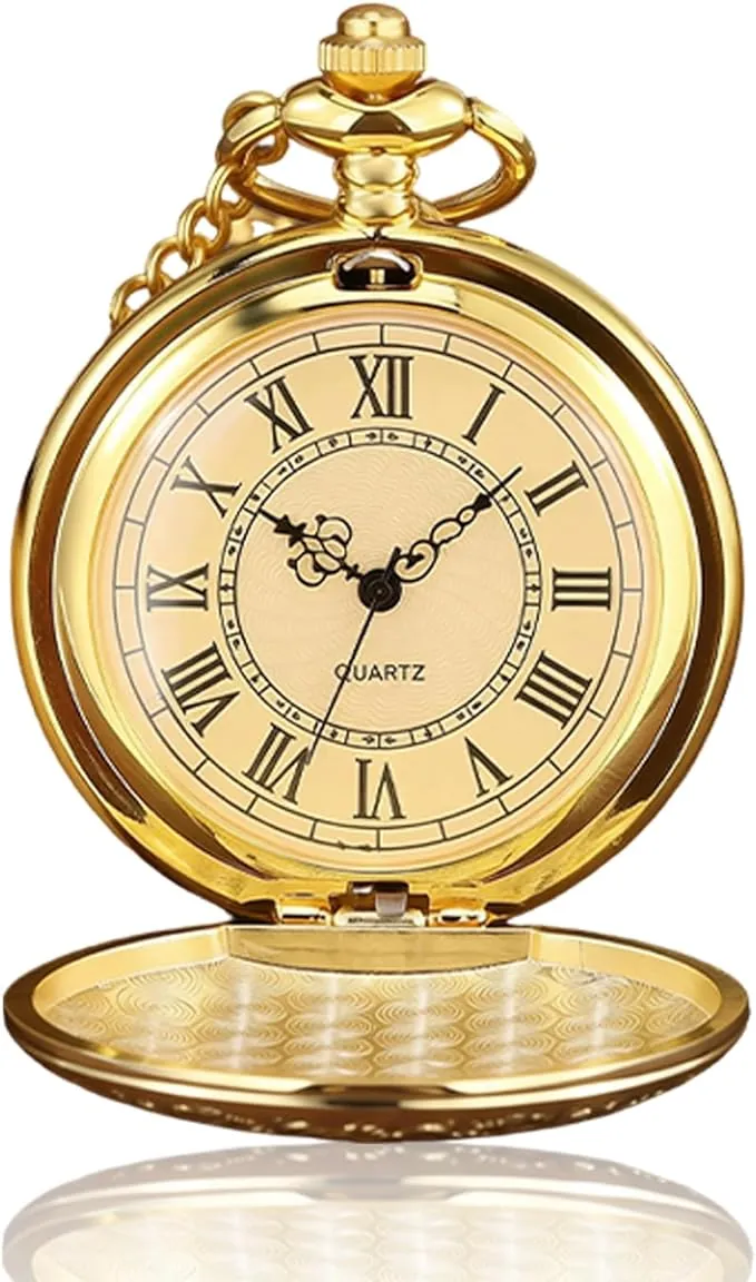 Reloj de Bolsillo, Reloj de Bolsillo Hombre con Cadena, Relojes de Cadena Antigua Dorada con Números Romanos, Vintage Relojes para Mujeres, Hombres, Día del Padre, Aniversario - Dorado