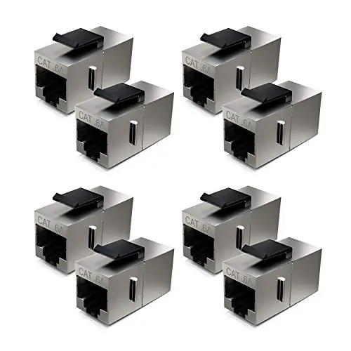 deleyCON 8x Módulo Keystone Cat6a Acoplador para Patch Cable 10 Gbit/s - Conector Blindado, 2x RJ45 Hembra - para Patch Panel/Soporte Keystone - Ampliación