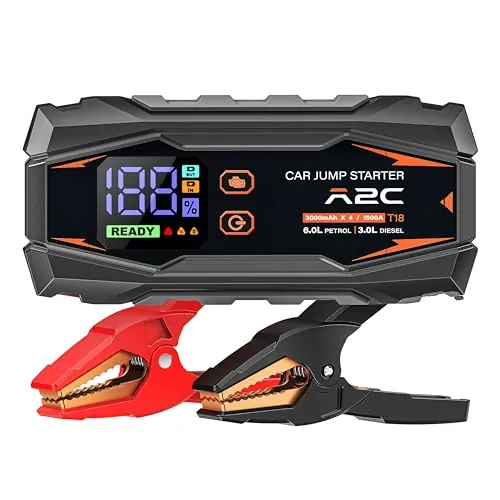 A2C Arrancador Coche 1500A, Power Bank 16800mAh para Gasolina 6L/Diésel 3L
