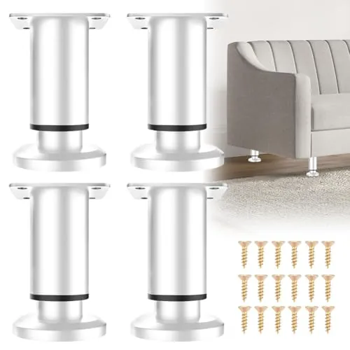 Patas Ajustables para Muebles, 8 – 12 cm, 4 Unidades, Color Blanco, Altura Regulable, Patas de Metal, Patas Regulables para Muebles de baño, Patas de Armario, Patas de Mesa, Cómodas, Patas de Cama