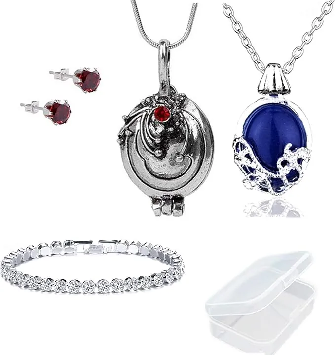 PPX 5 Piezas de Collares, aretes y Pulsera de The Vampire Diaries - Collar Katherine para Caminar de un día - La Cadena del Collar Verbena Puede Abrir Plata - con Caja de Almacenamiento