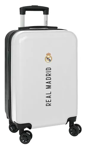 Real Madrid 1ª EQUIPACIÓN 24/25 - Trolley de Cabina 20 Pulgadas, Maleta con Ruedas, Candado de Seguridad, Maleta Ligera, 34.5x20x55 cm, Color Blanco/Gris