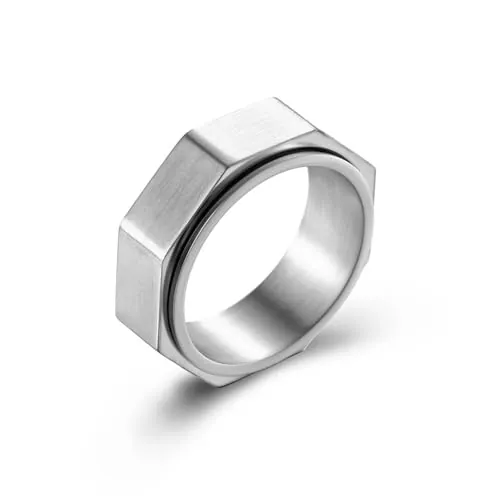 Anillo hexagonal de acero de titanio estilo tuerca, joyería unisex punk de moda, opciones de plata, oro y negro, O, Metal
