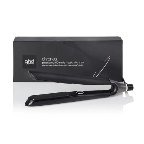 ghd chronos negra - plancha de pelo profesional, lisos, rizos y ondas de alta definición, 3 veces más rápida, tecnología HD motion-responsive, temperatura óptima de peinado 185ºC