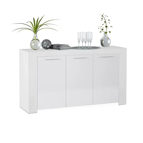 duehome | Aparador, Buffet Moderno, Armario Auxiliar Comedor, Modelo Dara, Color Blanco Artik, Medidas: 144 cm (Largo) x 42 cm (Fondo) x 80 cm (Alto)