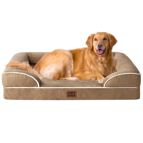 EHEYCIGA Cama Perro Extra Grande 112x81x16cm, Colchon Perro Impermeable Lavable con Espuma Viscoelástica, Sofá Perro Ortopedica Desmontable, Camello