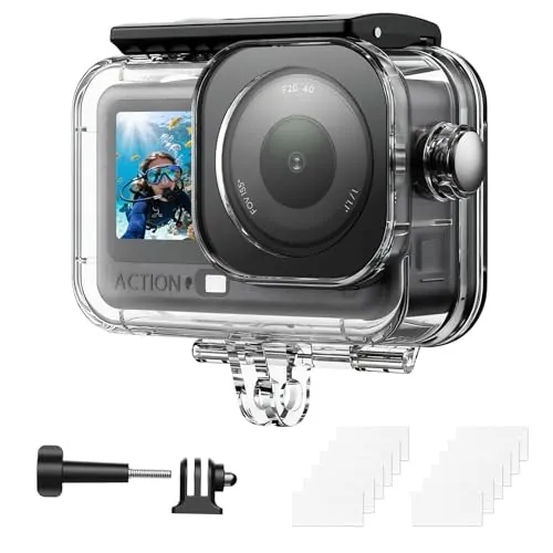 AMAZEAR Estuche de buceo impermeable para DJI OSMO Action 6 Accesorios, Action6 Pro 60M/200FT carcasa de buceo para deportes acuáticos de aguas profundas, esnórquel, en el agua, carcasa dura, diseño