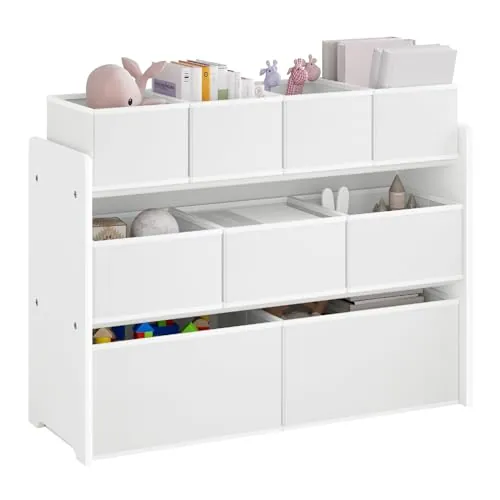 Lestarain Organizador de Juguetes para Niños, Estanteria Infantil de Almacenaje de 9 Cajas, Mueble Infantil de 3 Niveles, Estantería para Habitación, Sala de Juegos y Guardería, Blanco, 92x60x30 cm