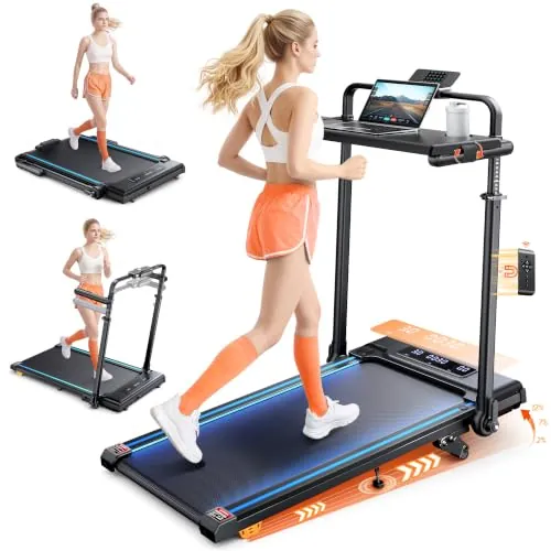 Cinta de Correr 6 en 1 con Inclinación,Walking Pad de hasta 12 km/h con Pendiente del 9%,Cinta de Correr Plegable de 2,5 HP para Oficina,Doble Pantalla LED,Capacidad de 120 kg (Light Blue)