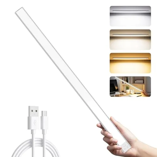OUILA Luz de Armario con Sensor Movimiento,60CM Recargable Luz Nocturna con temperatura de 3 colores,Regulable Lampara LED Adhesiva para Gabinete, Pasillo, Escalera, Sótano, Cocina, Garaje