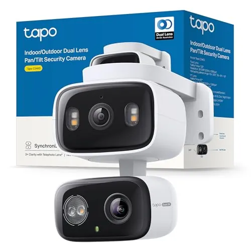 Tapo C246D Outdoor WiFi Surveillance Camera with 2K Dual Lens, 125° Wide Angle and 6mm Telephoto Lens, Smart Tracking, Free AI Detection, Color Night Vision