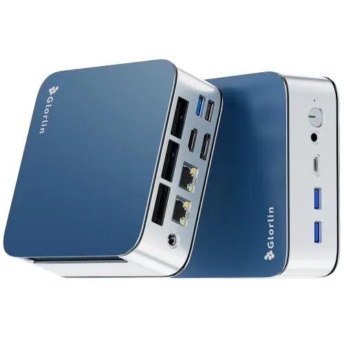 Glorlin Mini PC Ryzen 7 6800H (hasta 4.7GHz), 16GB LPDDR5 512GB NVMe SSD, Radeon 680M, Triple Pantalla 4K HDMI/DP/Type-C, Dual LAN, WiFi 6 BT5.3, Mini computadora de Escritorio para Oficina, hogar y