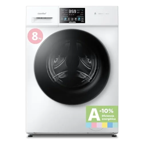 COMFEE' CFP03EW80W-HL Lavadora 8 kg, Clase A -10%, 1400RPM, Cuidado con vapor, Motor BLDC, Lavado rápido, Aprobada por Woolmark, Panel táctil, blanco