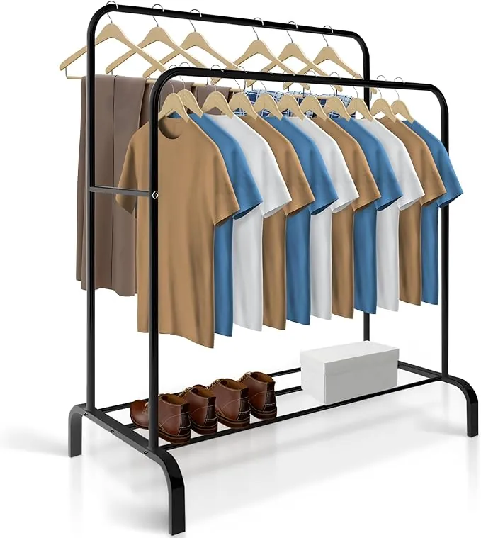 JUPPLIES Burro Ropa Resistente – Perchero Burro Doble con Soporte (Negro, Sin Ruedas)