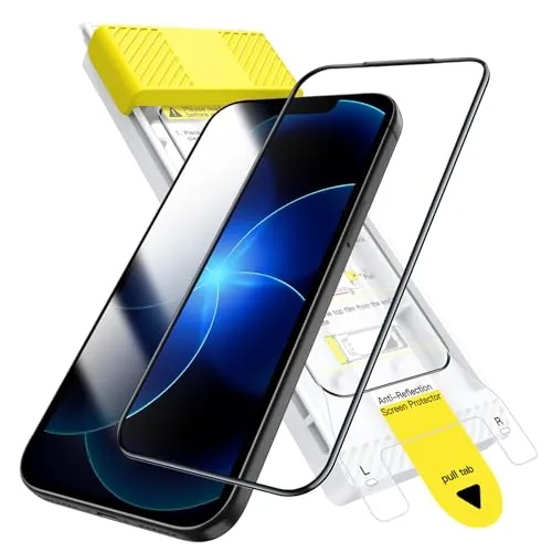 JETech Protector Pantalla Antirreflectante 3D 9H+ para iPhone 17e/16e | Cobertura Completa, Cristal Vidrio Templado, Recubrimiento AR, Instalación con Alineación Automática, 1 Unidad