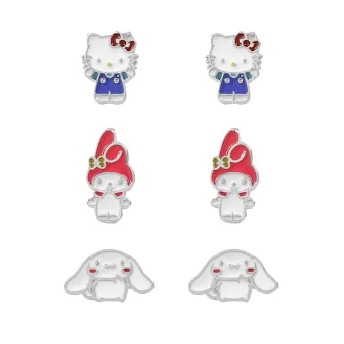 KIDS EUROSWAN Hello Kitty Girls - Juego de aretes de tuerca surtidos para niñas, talla única, Metal, No es una piedra preciosa