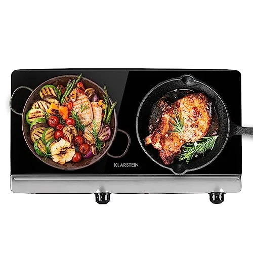 Klarstein Placa Vitroceramica, Placa Vitrocerámica Electrica 2400W, Vitro Eléctrica 2 Fuegos, Placas Vitro Electrica Cocina, Cocina 2 Fogones, Vitroceramicas, Encimera Cocinas
