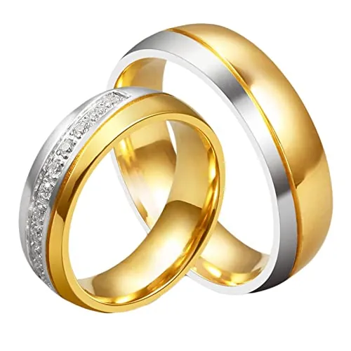 ANAZOZ Anillo Pareja Grabado Anillo Compromiso Mujer Anillo Acero Inoxidable Oro Talla 17(57mm)