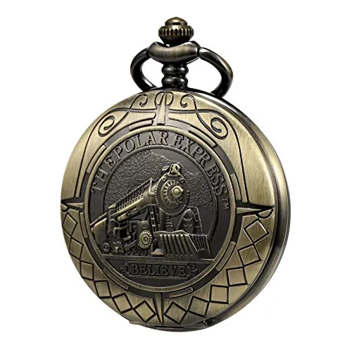 TREEWETO Reloj de bolsillo para hombre, diseño de esqueleto antiguo, caja de bronce mecánico 3D, tren de vapor y números de Ruman, regalos para los amantes del tren