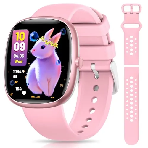 TotsyFun Reloj Inteligente Niña, Pulsera Inteligente con 20+ Modos Deportivos, 19 Juegos de Rompecabezas, Frecuencia Cardíaca, Impermeable, Sueño, Despertador, Regalos para Niños, Rosa