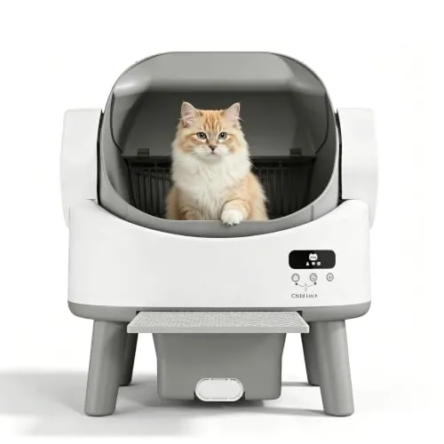 Arenero Gatos Autolimpiable Grande, con 4 Protecciones, Gran Espacio & Fácil Montaje, para Gatos de hasta 10 kg – La Elección Ideal como Primer Arenero Electronico