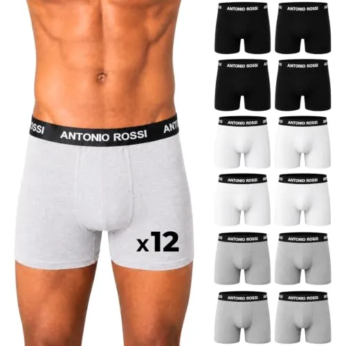 ANTONIO ROSSI paquete de 12 boxers ajustados para hombre - Calzoncillos tipo bóxer para hombre con cintura elástica
