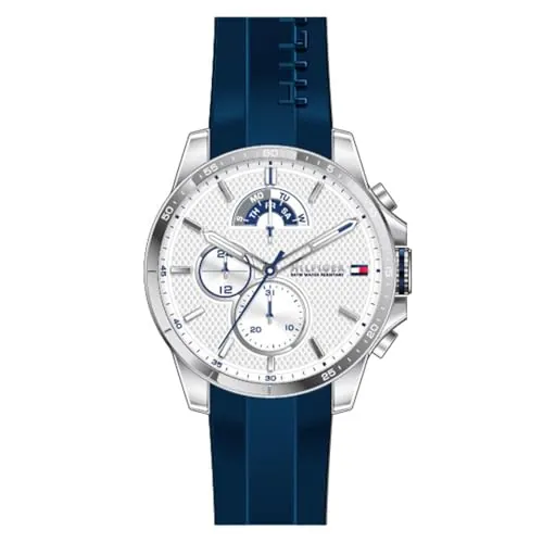 Tommy Hilfiger Reloj Analógico Multifuncional de Cuarzo para Hombres con Correa de Silicona, Acero Inoxidable o Cuero, Subesferas para Día y Fecha, Resistente al Agua hasta 5ATM.