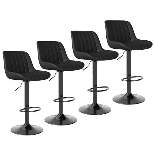 Youhauchair Taburetes Altos de Cocina Juego de 4, Taburete de Bar Giratorios de Altura con Respaldo, Taburete Alto Ajustable de Cuero PU, Taburete Cocina Moderna, Negro