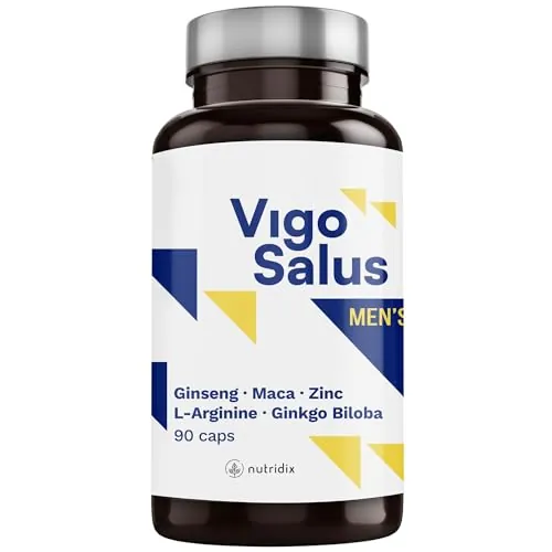 TESTOSTERONA Hombre - Potenciador Masculino - Más Duración + Fuerza + Energía - Maca, Tribulus Terrestris, Ginseng, L-Arginina, Ginkgo Biloba y Zinc - Alta Dosis - Vigosalus 90 Cápsulas