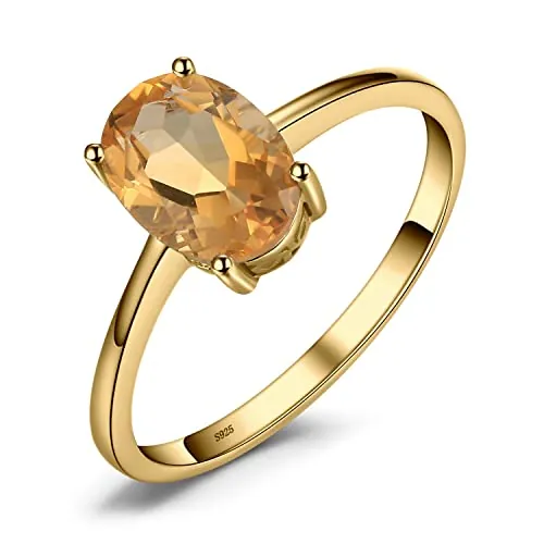 JewelryPalace Anillos Mujer Plata Solitario, Anillo Llamativo Amarillo 1.2ct Citrino Natural Corte Ovalado, Anillo Promesa Oro 14k Clásico Joyas de Mujer Piedra, Anillos Niña Conjunto Joyas Mujer 18