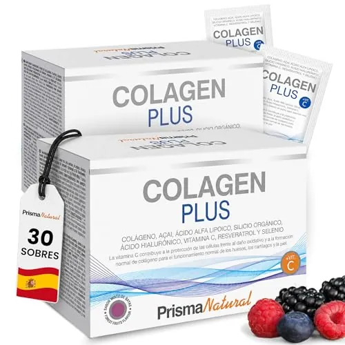 Colágeno Hidrolizado 2 uds. 60 sobres- Colagen Plus Antiaging con Ácido Hialurónico, Silicio Orgánico y Antioxidantes – Apoyo a Piel, Cabello, Uñas y Articulaciones – Fórmula Antiedad - Prisma Natural