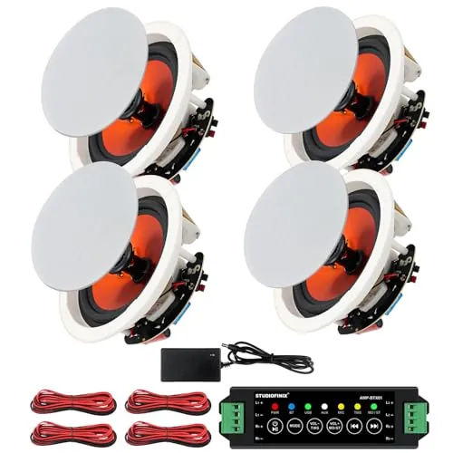 STUDIOFINIX Altavoz Bluetooth de 6,5 pulgadas y 600 W, sistema adaptado al hogar, ideal para cocina, cine en casa, dormitorio, oficina, terraza cubierta (4 altavoces)