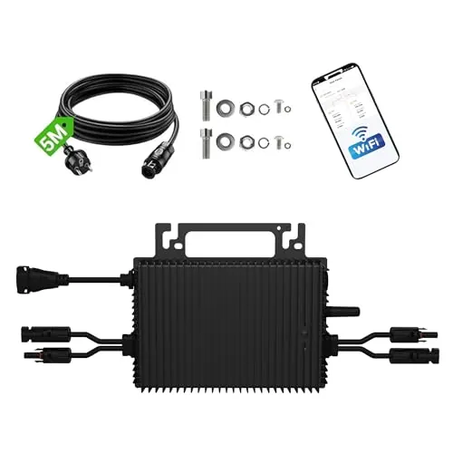 Microinversor 2400W, 4 MPPT, Inversor Solar Conexión a Red, Control WiFi y App, Impermeable IP67, Cable CA 5m (16,4 ft), Kit Solar Plug-and-Play para Balcón