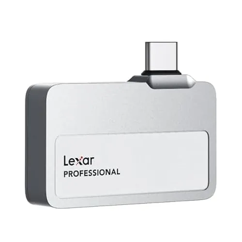 Lexar 2TB Externo SSD Professional Go, Ultracompacto, Compatible con Apple ProRes, hasta 1050 MB/s de Lectura, USB 3.2 Gen 2, Resistente al Agua y al Polvo IP65, para iPhone 15/16 Pro, Plateado