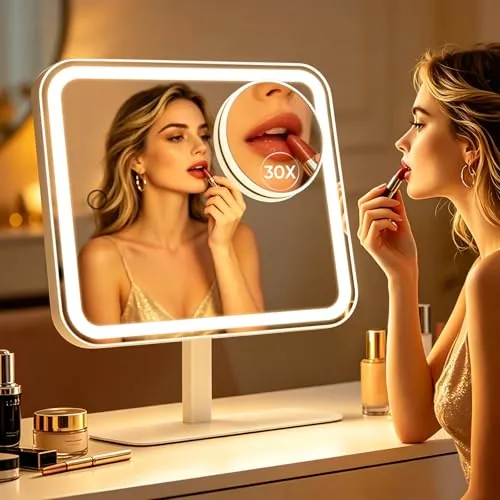 Famihomii 4500mAh 30X Recargable Espejo Maquillaje con Luz
