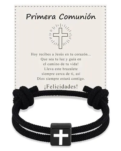 VGWON Regalos Primera Comunión Niño, Regalo Cristiano para Bautizo y Confirmación, Pulsera Cruz para Hijo, Nieto o Ahijado, Pascua Navidad Cumpleaños