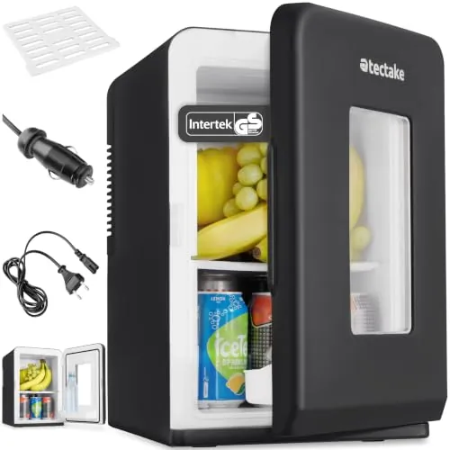 tectake® mini nevera portatil electrica, nevera pequeña para cosméticos, frigorificos pequeños 2 en 1 con función enfriamiento y calefacción, cables AC/DC y modo ECO - Negro
